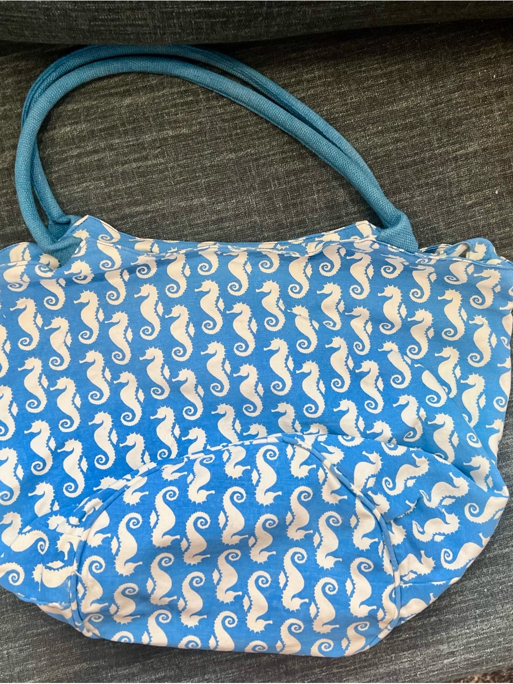 NWT Blue Seahorse Print Canvas Tote by Rock, Flower, Paper. 3 available!